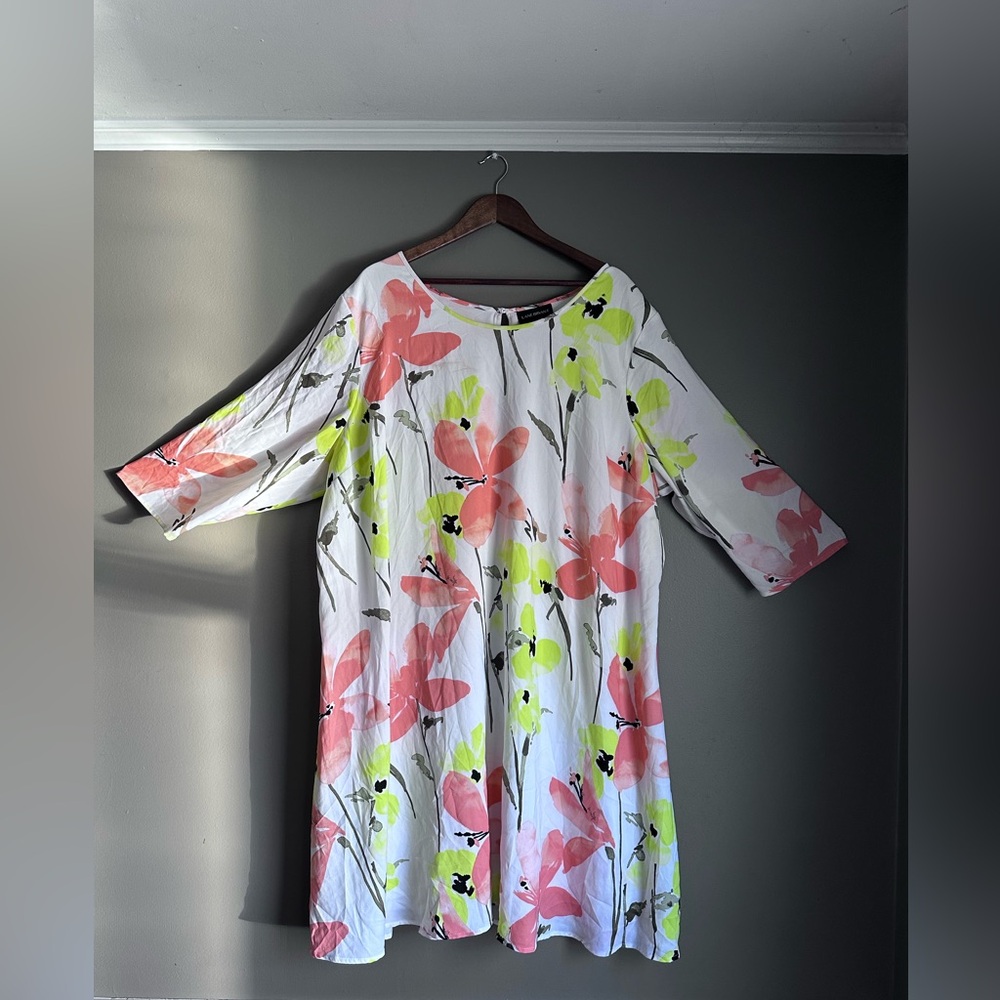Lane Bryant Retro Floral Printed Chiffon Shift Midi Dress Plus Size 26/28 (4XL) - Picture 2 of 16